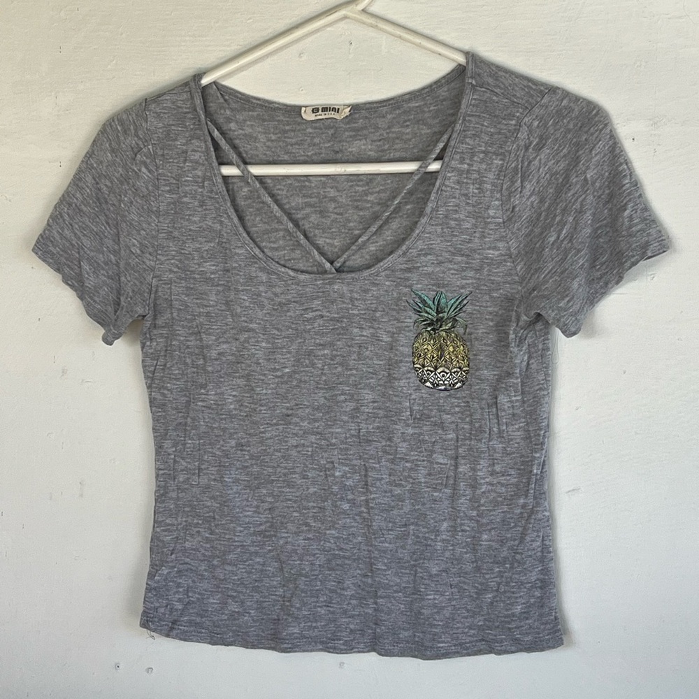 G MINI Gray Pineapple Relaxed Fit Summer Strappy Tee Shirt Short Sleeve Top M